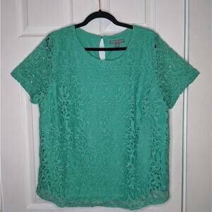 Jessica London Teal Blue Lace Blouse Top 18W